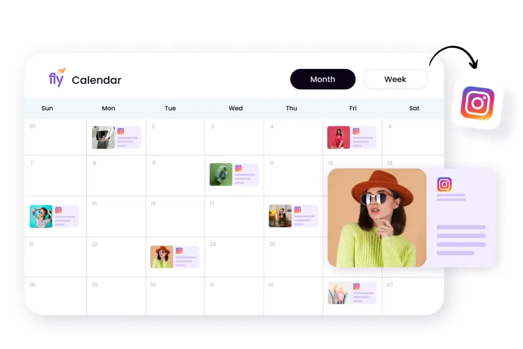 Calendar of Social media Scheduler Fly Social